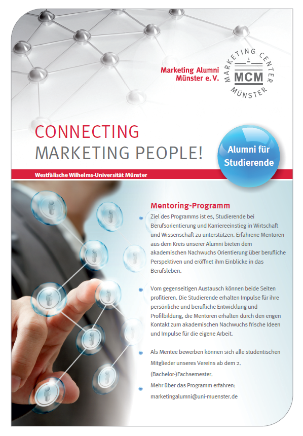 marketing alumni mnster aims at intensifying the contact and knowledge transfer between students and graduates in practice therefore a mentoring program - Uni Mnster Master Bewerbung marketing alumni mnster aims at intensifying the contact and knowledge transfer between students and graduates in practice therefore a mentoring program - Uni Mnster Master Bewerbung