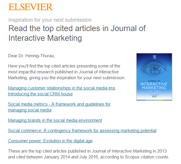 Top cited articles in Journal of Interactive Marketing by LMMscholars